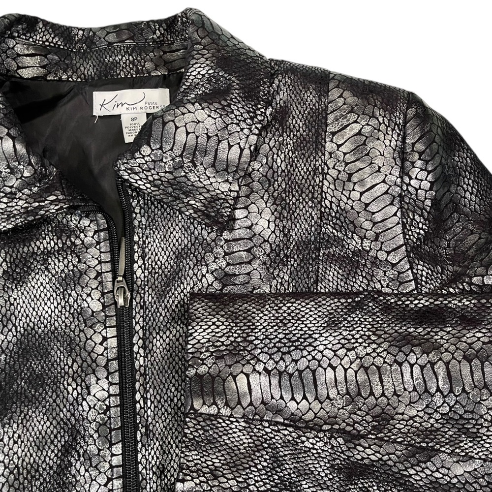 Kim Rogers 8P Silver Snakeskin Zip Jacket Metallic Animal Print Mobwife Glam